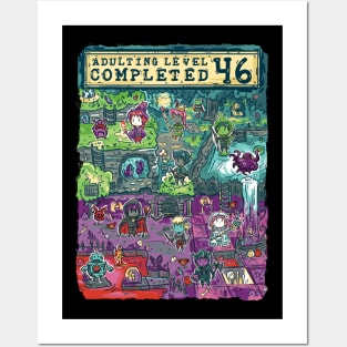 Adulting Level 46 Completed Birthday Gamer Posters and Art